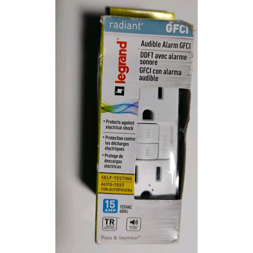 Legrand Radiant 15 Amp 125V Tamper Resistant Self-Test GFCI Duplex Outlet, White